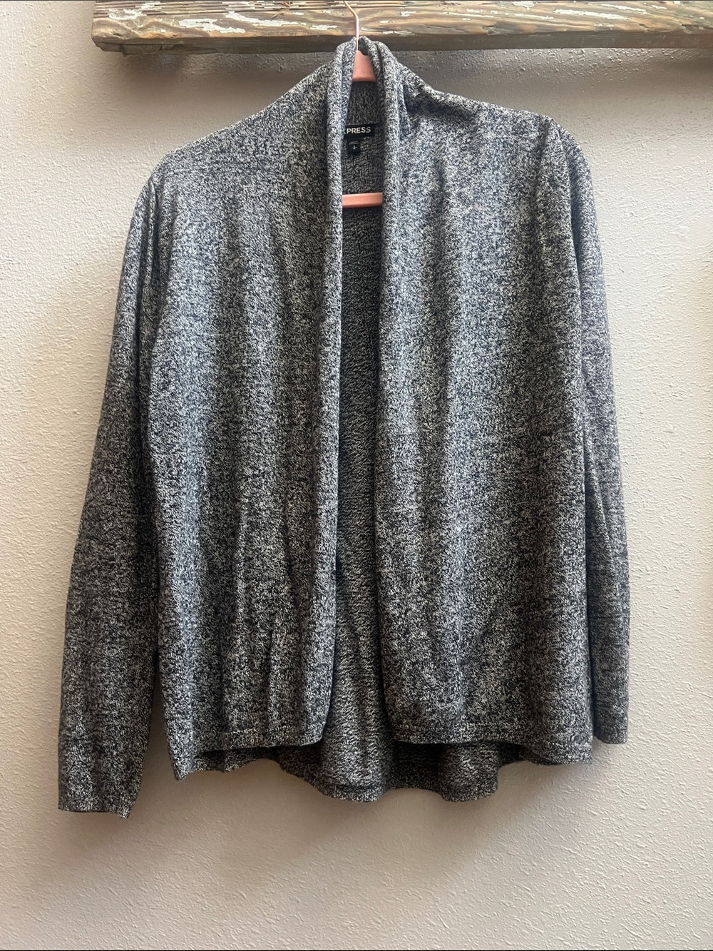Express Black and white Marled Open Drape Cardigan